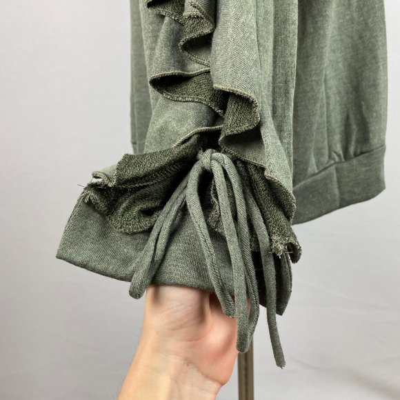 Cotton Bleu L Top Ruffle Tie Accented Sleeves - Picture 5 of 11